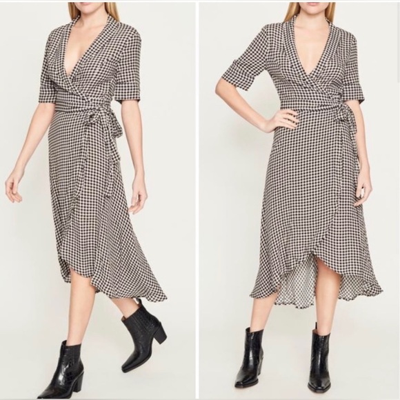 NWT..GANNI Check Gingham Print Wrap Dress Size 32 - Picture 2 of 15